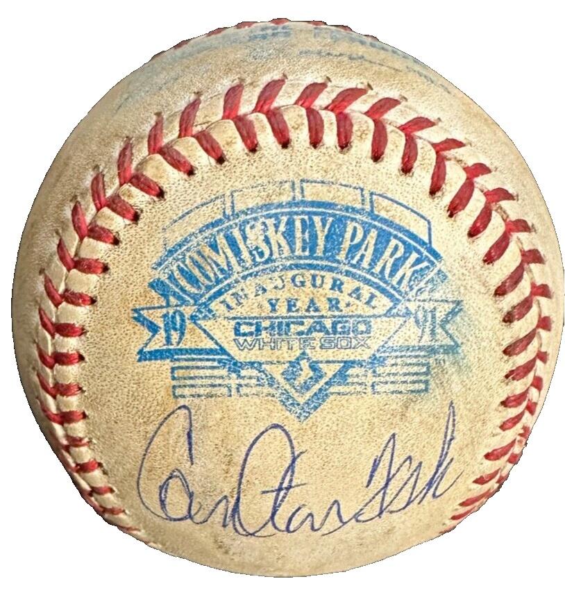 Carlton Fisk Autographed Comiskey Park Inaugural Season Game Baseball White Sox