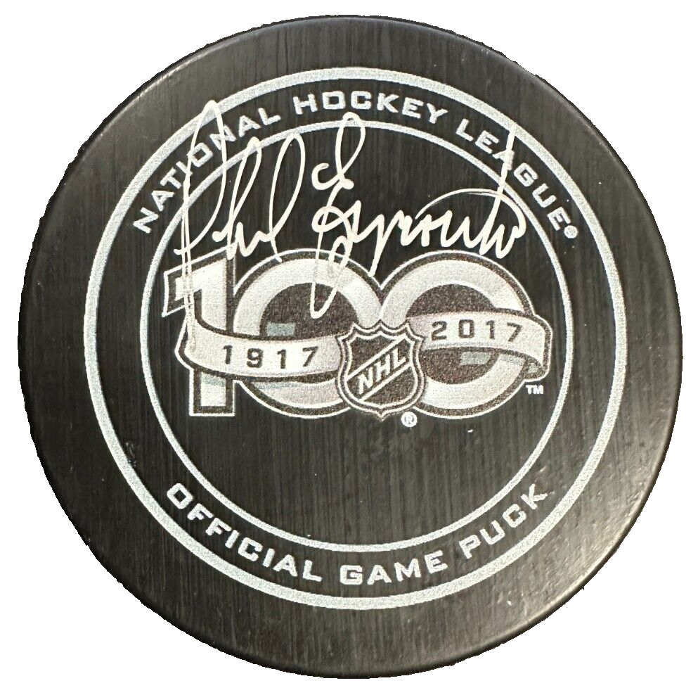 Phil Esposito Signed 2017 NHL 100th Anniversary Official Game Puck Bruins JSA