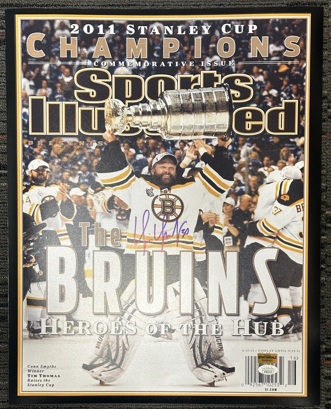 Tim Thomas Autographed 16x20 Sports Illustrated 2011 Stanley Cup Photo JSA