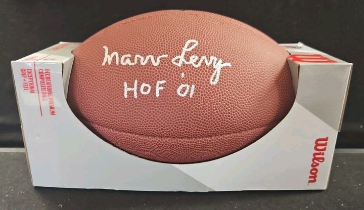Marv Levy Signed HOF Inscribed Wilson NFL Silver Series Football Schwartz COA