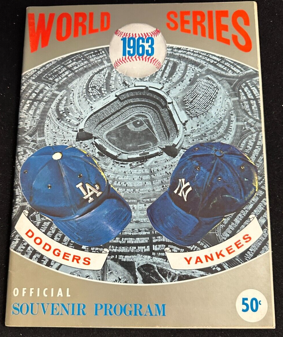 1963 World Series Program LA Dodgers & NY Yankees Game 4 Scored Koufax CG Mantle