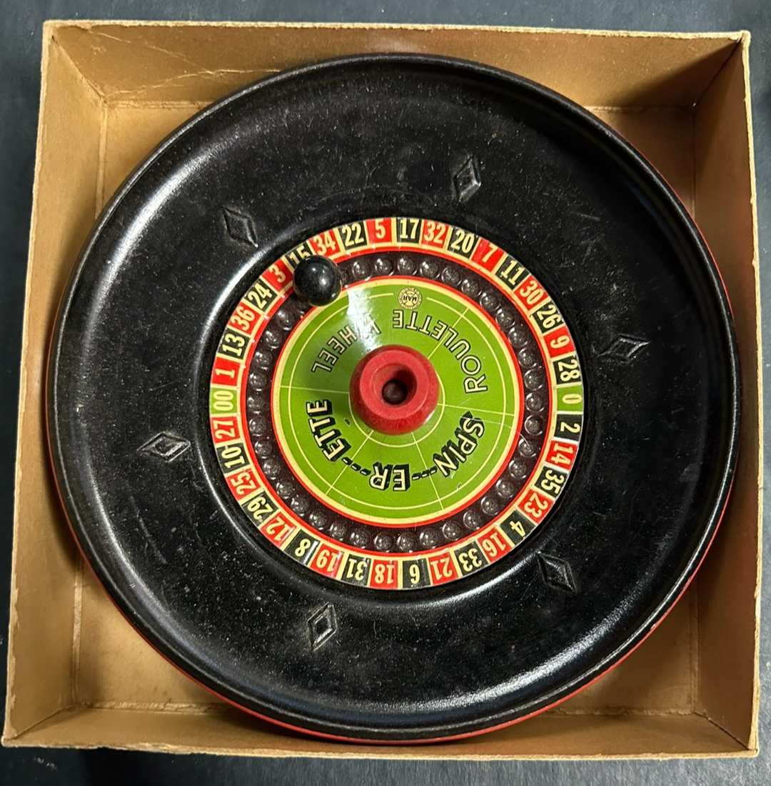 Vintage Louis Marx Tin SPIN-ER-ETTE Roulette Wheel & Ball W/ Original Box