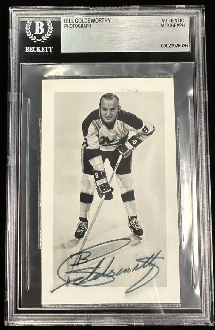 Bill Goldsworthy Autographed North Stars Team Issued Photo BAS Encapsulated