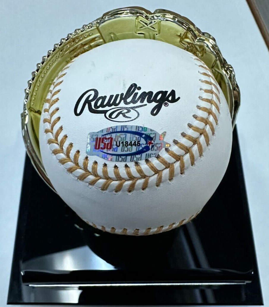 Fernando Tatis Jr. Autographed Rawlings Gold Glove Baseball & Display Stand JSA