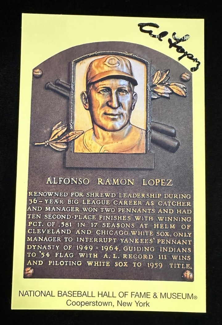 Al Lopez Autographed MLB Hall Of Fame Postcard Cleveland Indians