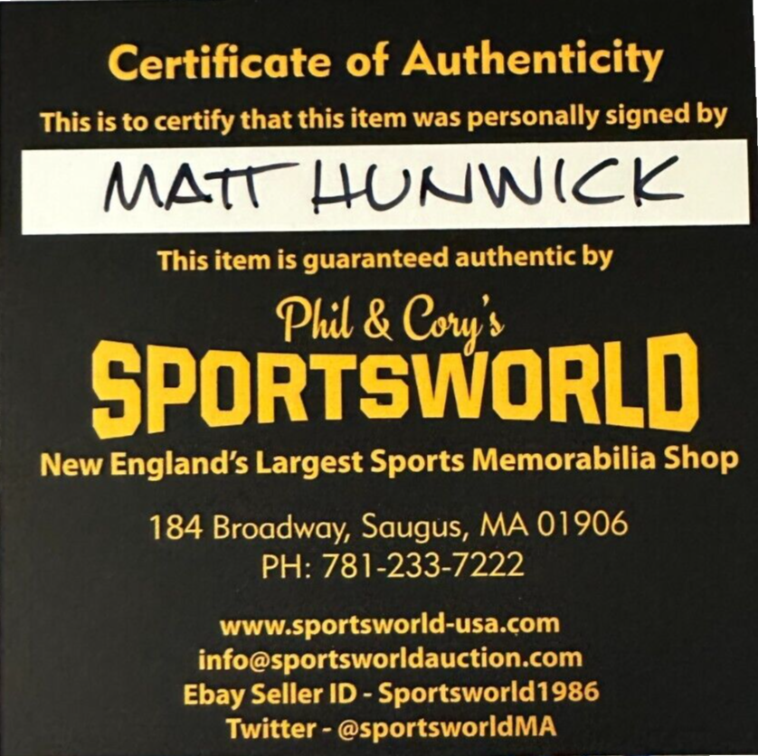 Matt Hunwick Autographed Boston Bruins Hockey Puck NHL