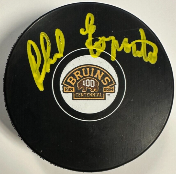 Phil Esposito Autographed Boston Bruins 100th Anniversary Hockey Puck NHL