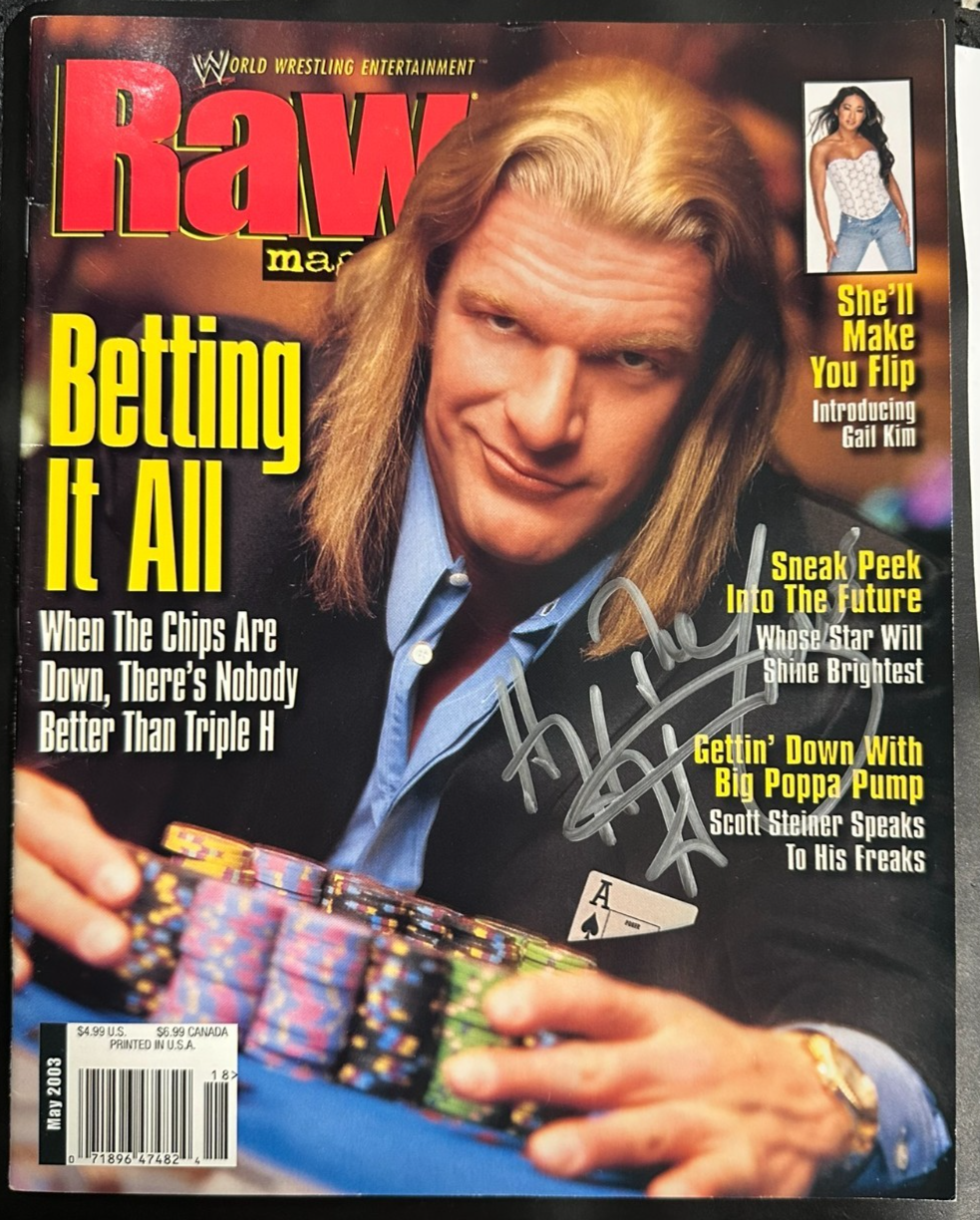 Triple H Autographed May 2003 Issue of WWE Raw Wrestling Magazine HOF