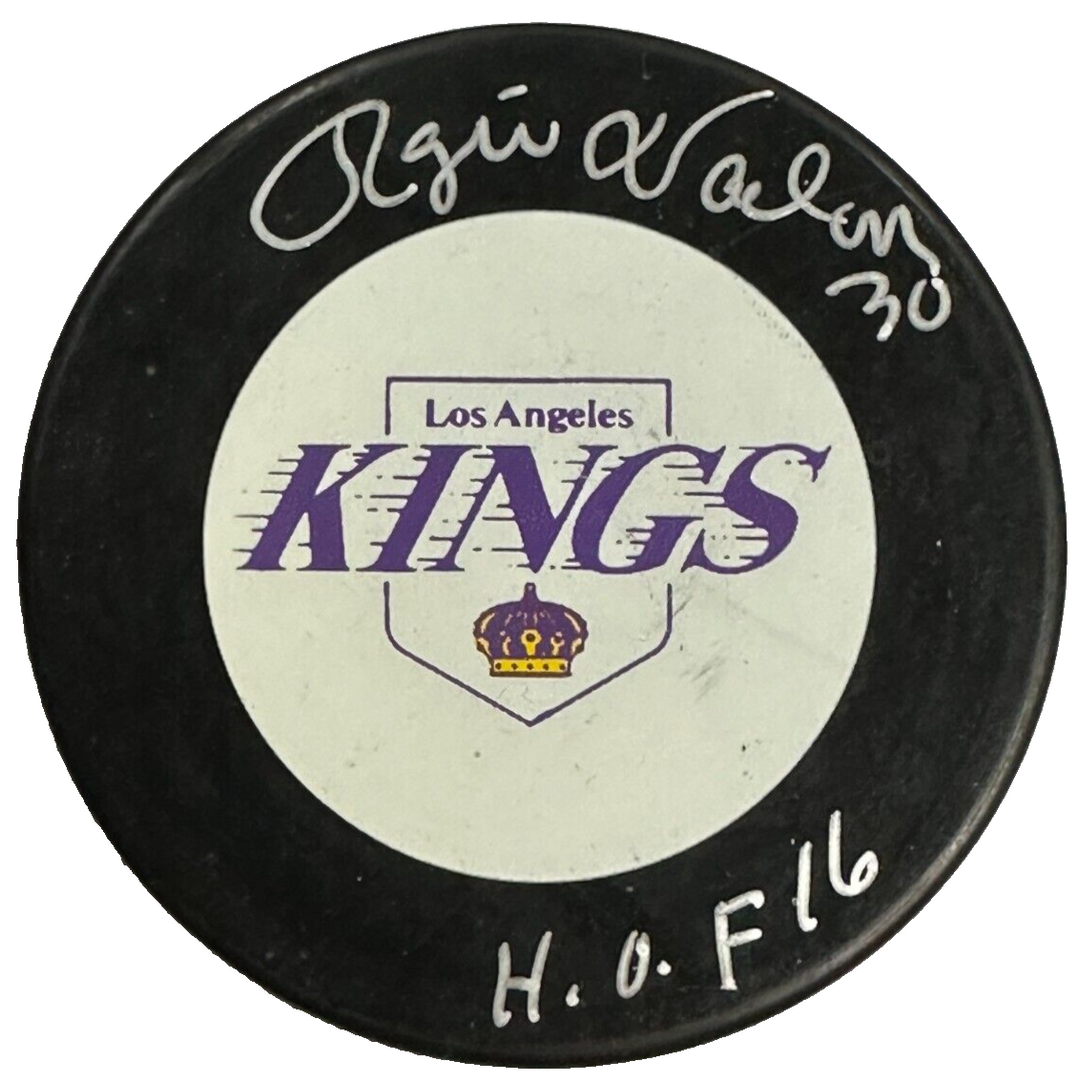 Rogie Vachon Autographed Los Angeles Kings Official Hockey Puck W/ HOF 16