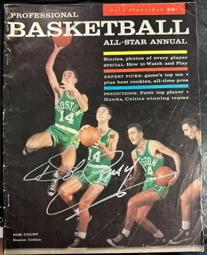 Bob Cousy Autographed 1957 Professional Basketball All-Star Annual Magazine BAS