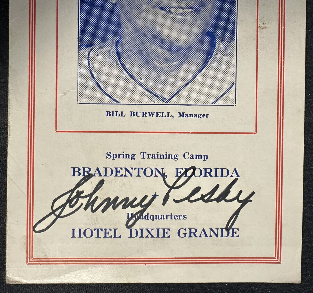 Johnny Pesky Autographed 1941 Louisville Colonels Roster & Schedules