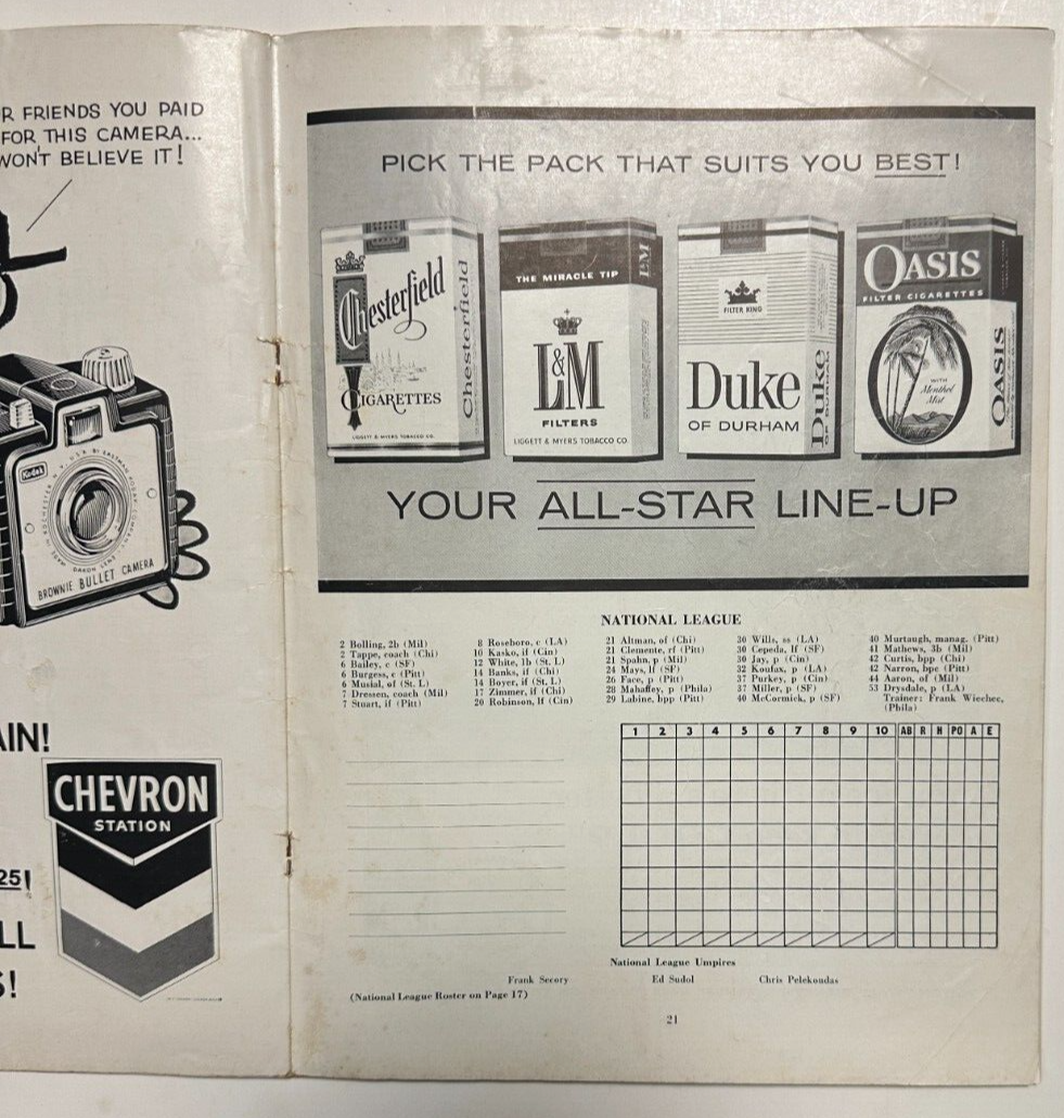 1961 MLB Baseball All-Star Game Program & Ticket Stub 5-4 NL Clemente 3B 2 RBI