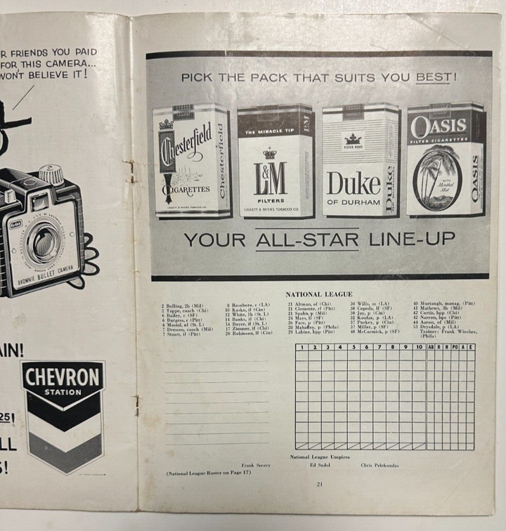 1961 MLB Baseball All-Star Game Program & Ticket Stub 5-4 NL Clemente 3B 2 RBI