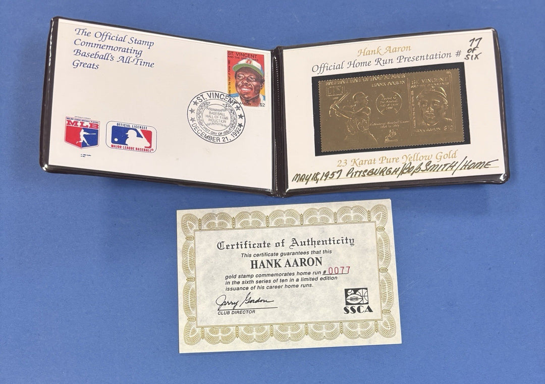 Hank Aaron Hall of Fame Baseball Legends 23 Karat Pure Yellow Gold Stamp