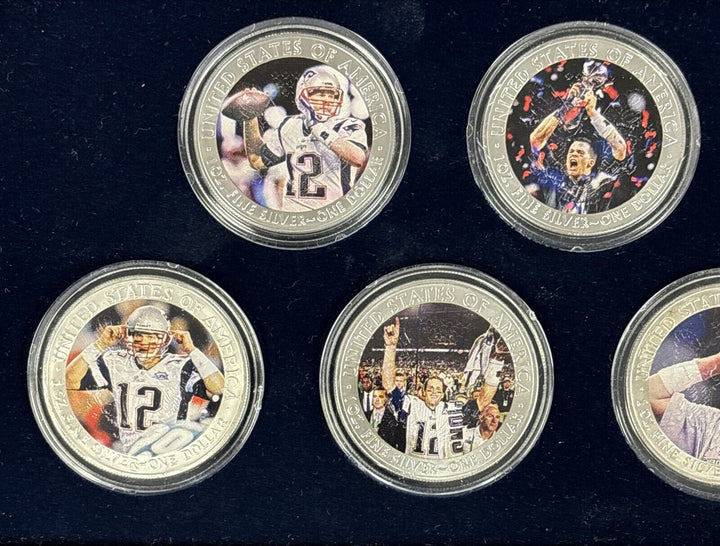 PCS Silver Eagle 7 Coin Set Tom Brady Super Bowl Championships 361/1200