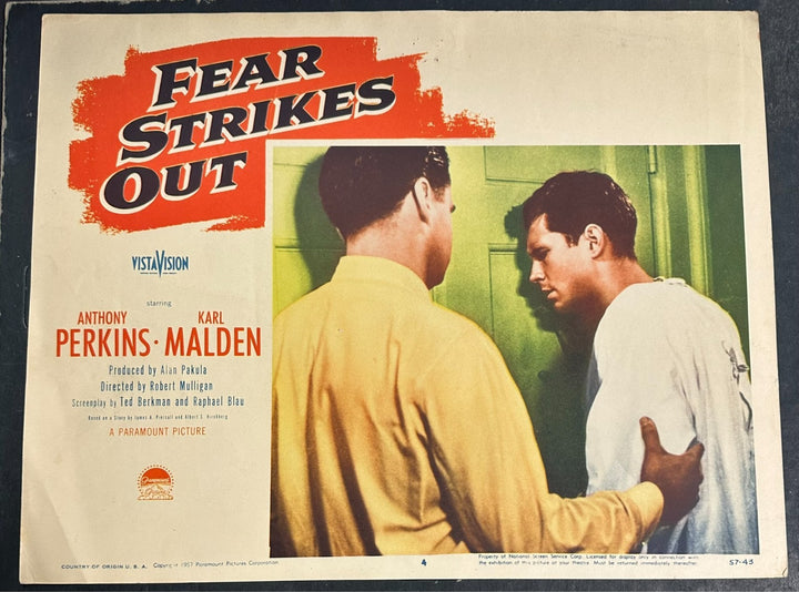 1957 Original Fear Strikes Out Lobby Card Karl Malden Anthony Perkins Piersall