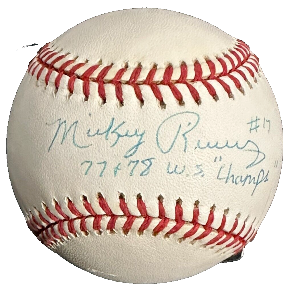 Mickey Rivers Autographed OML Baseball W/ 77 & 78 WS Champs MLB Holo