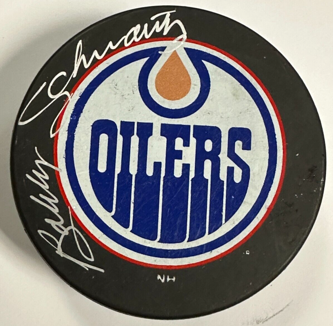 Bobby Schmautz Autographed Edmonton Oilers Hockey Puck BAS