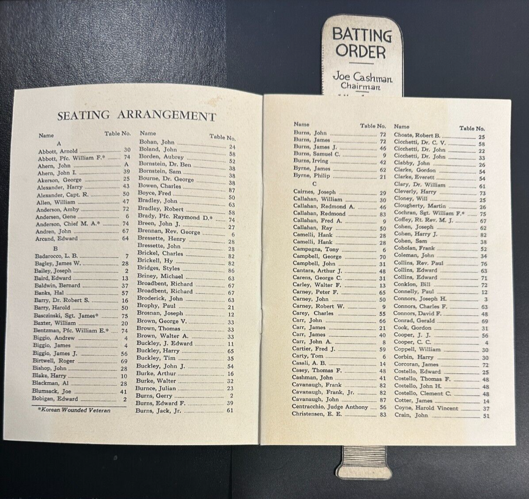 Feb 1, 1951 Twelfth Annual Baseball Writers Association America Dinner Program