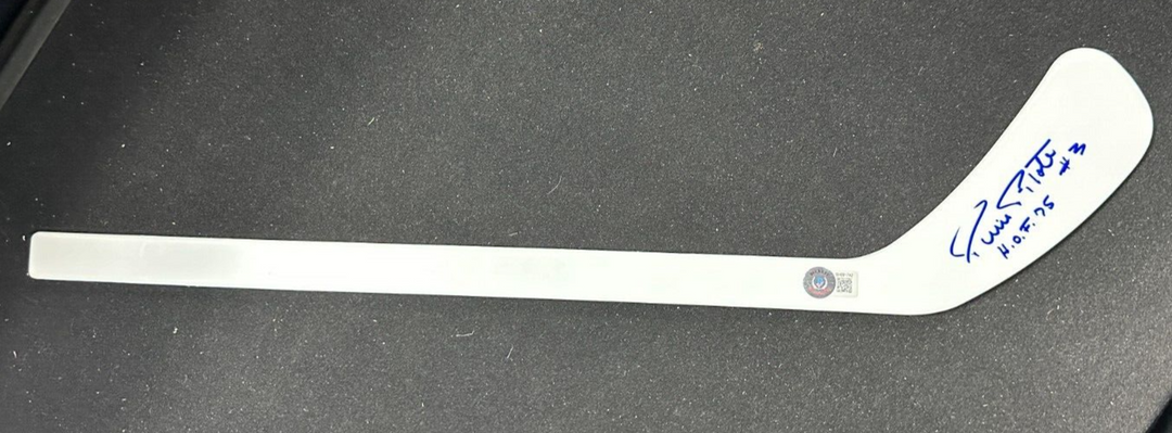 Pierre Pilote Autographed Mini Hockey Stick W/ HOF 75 Insc Black Hawks +