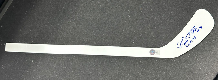 Pierre Pilote Autographed Mini Hockey Stick W/ HOF 75 Insc Black Hawks +