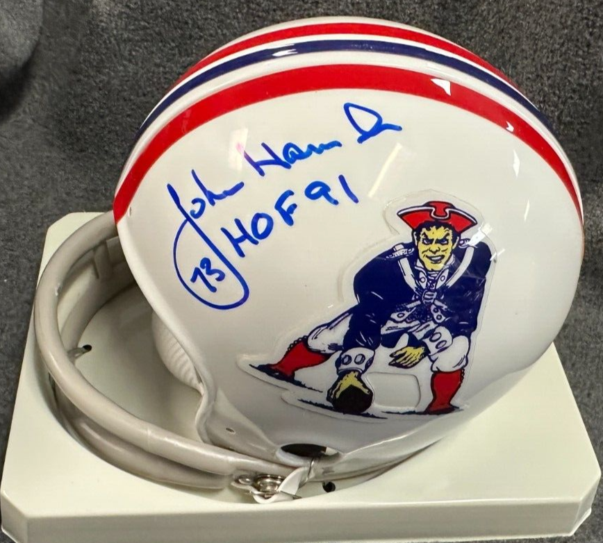 John Hannah Autographed New England Patriots Mini Helmet W/ HOF 91