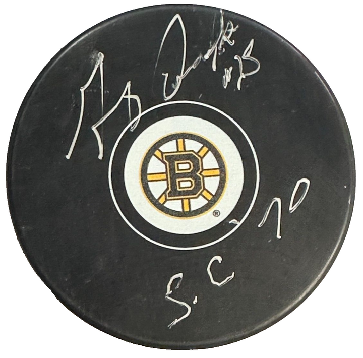 Gary Doak Autographed Boston Bruins Hockey Puck W/ SC 70 Inscription BAS