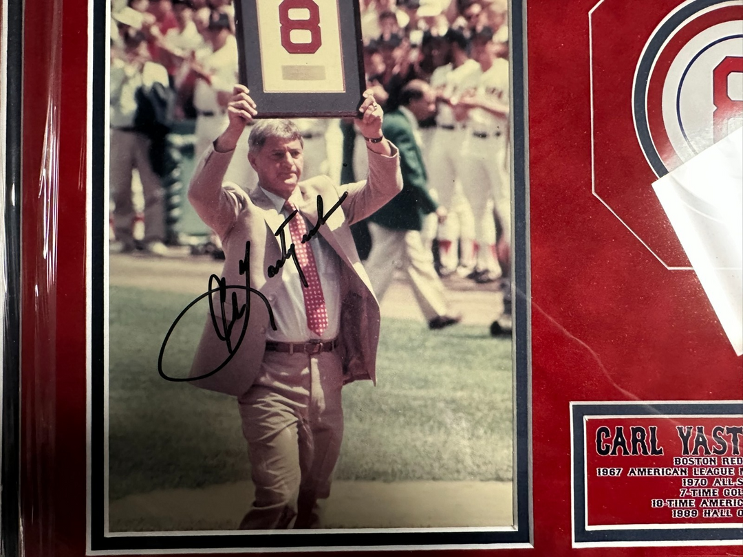 Carl Yastrzemski Autographed Jersey Retirment Day Photo Boston Red Sox HOF