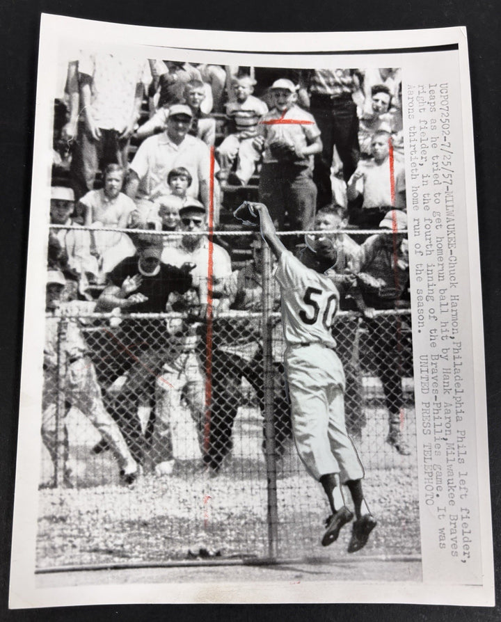 1957 Original 7x9 Newspaper Wire Photo Chuck Harmon Philadelphia Phillies