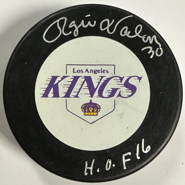 Rogie Vachon Autographed Los Angeles Kings Official Hockey Puck W/ HOF 16