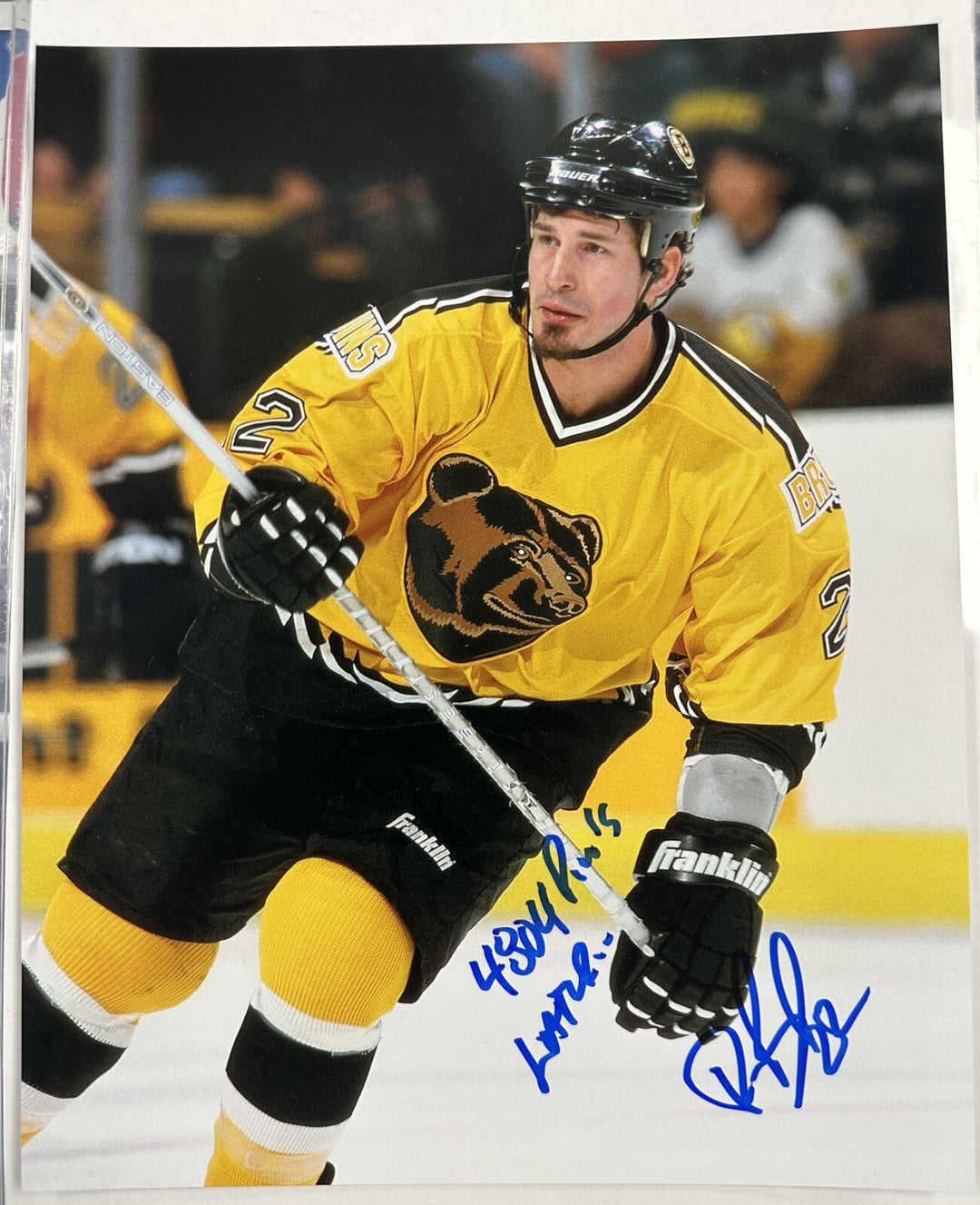 Dennis Bonvie Autographed 8x10 Photo Boston Bruins W/ 4804 PM's Leaders Insc NHL