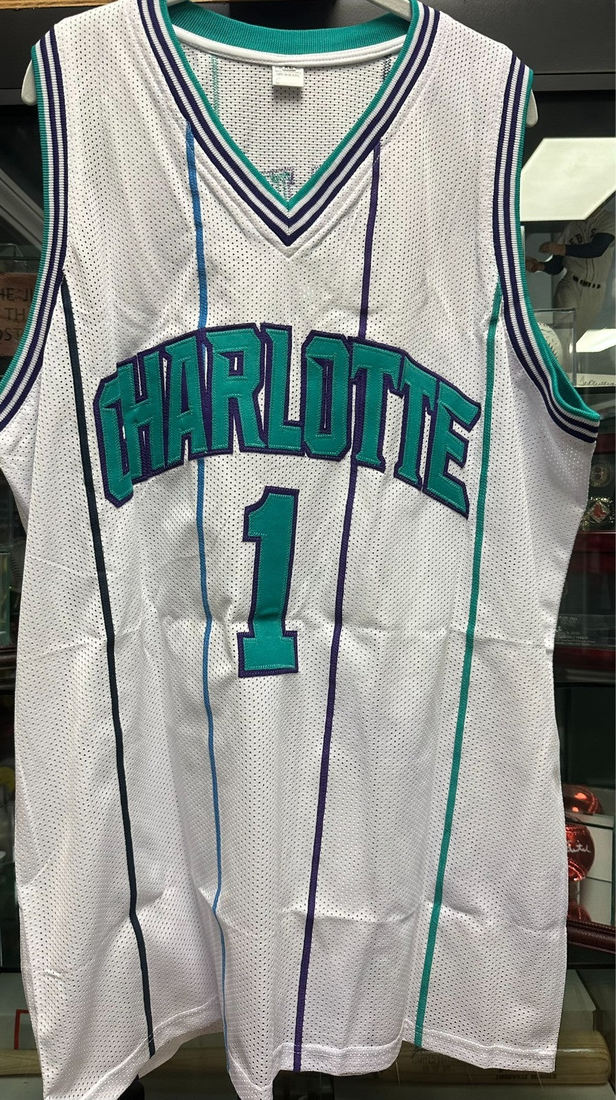 Muggsy Bouges Autographed Charlotte Hornets Replica Jersey BAS NBA
