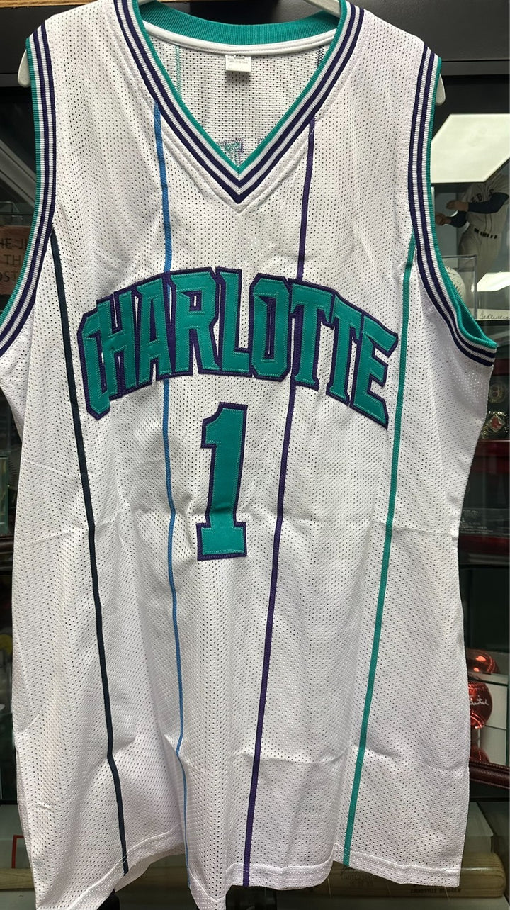 Muggsy Bouges Autographed Charlotte Hornets Replica Jersey BAS NBA