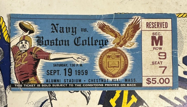 Sept 19, 1959 Boston College Eagles Vs Navy Midshipmen Program& Ticket Stub