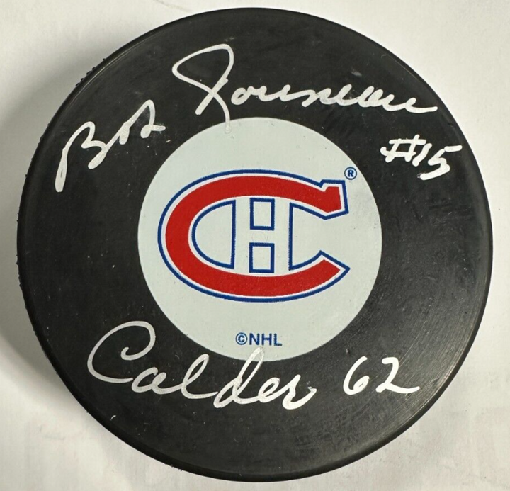 Bob Rousseau Autographed Montreal Canadiens Puck W/ Calder 62 BAS