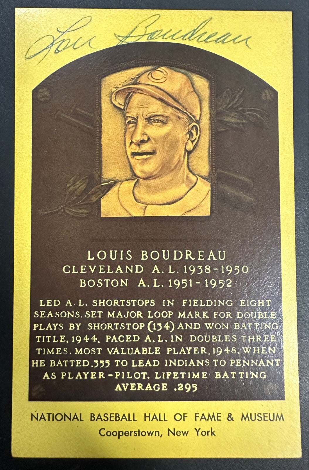 Lou Boudreau Autographed MLB Hall Of Fame Postcard Indians