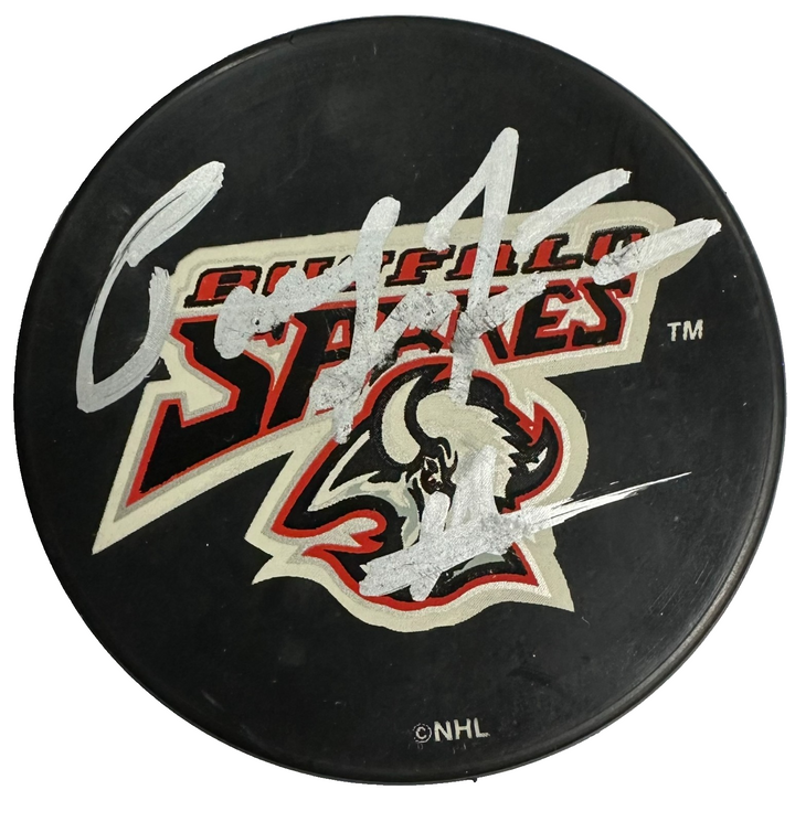 Pat LaFontaine Autographed Buffalo Sabres Hockey Puck JSA HOF NHL