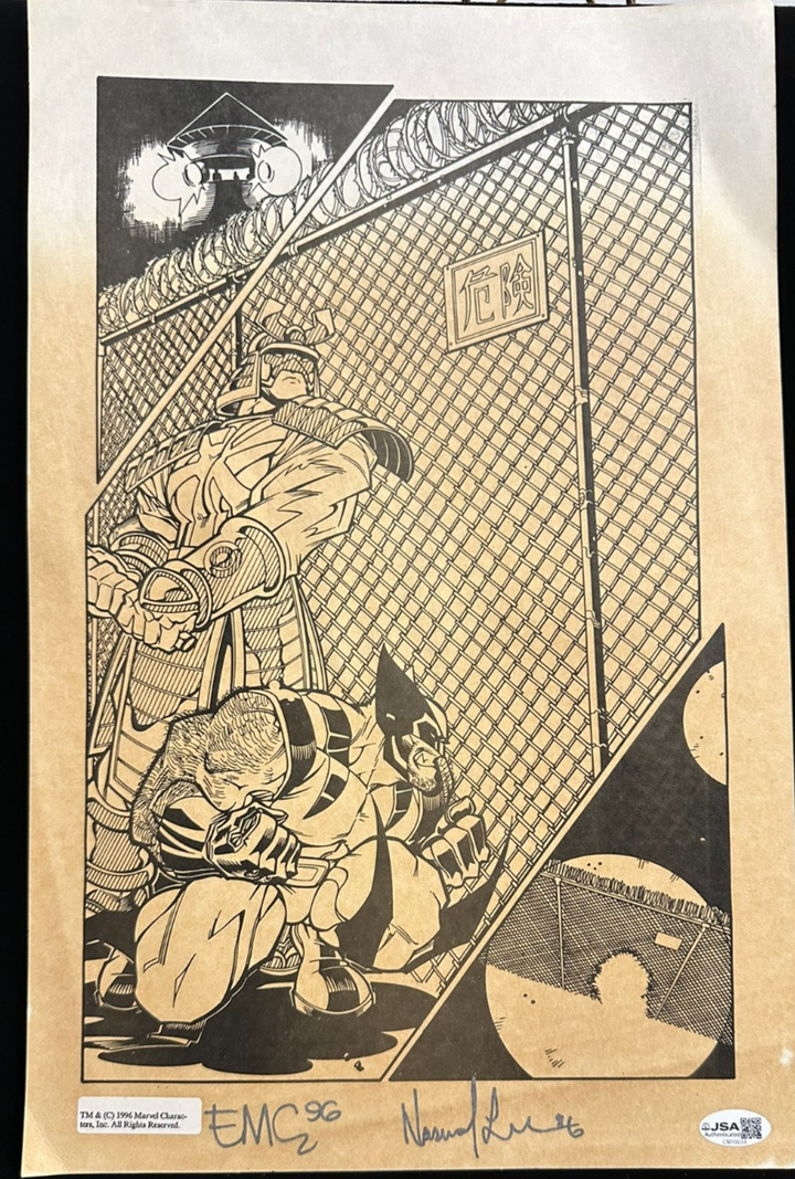 Ed McGuinness & Norman Lee Autographed 1996 Marvel Wolverine Sketch JSA