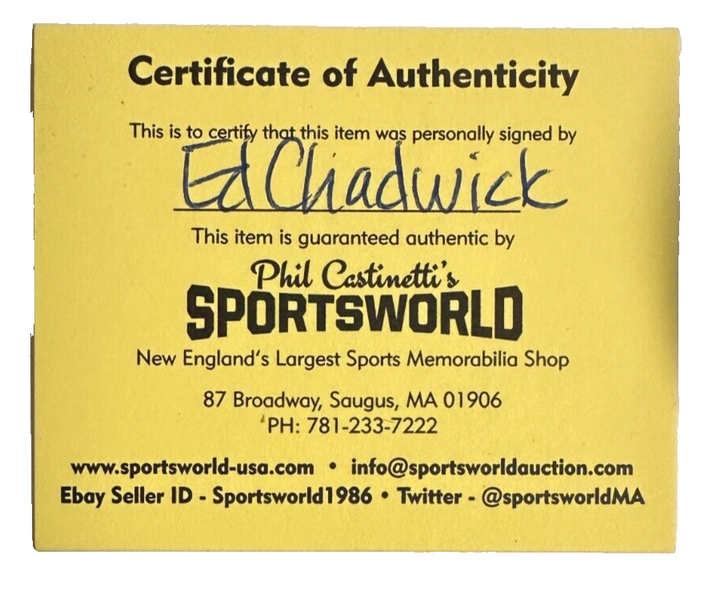 Ed Chadwick Autographed Boston Bruins Hockey Puck NHL