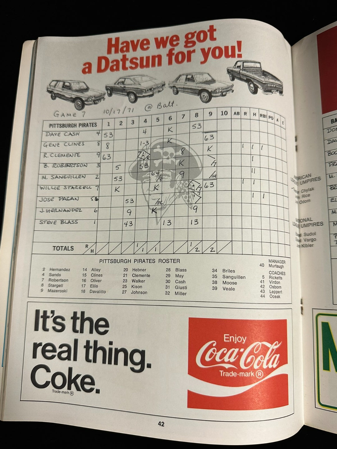 1971 World Series Program Baltimore Orioles & Pittsburgh Pirates Game 7 Scored