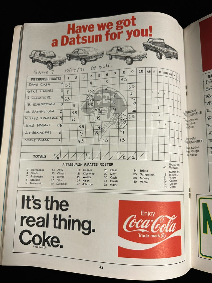 1971 World Series Program Baltimore Orioles & Pittsburgh Pirates Game 7 Scored