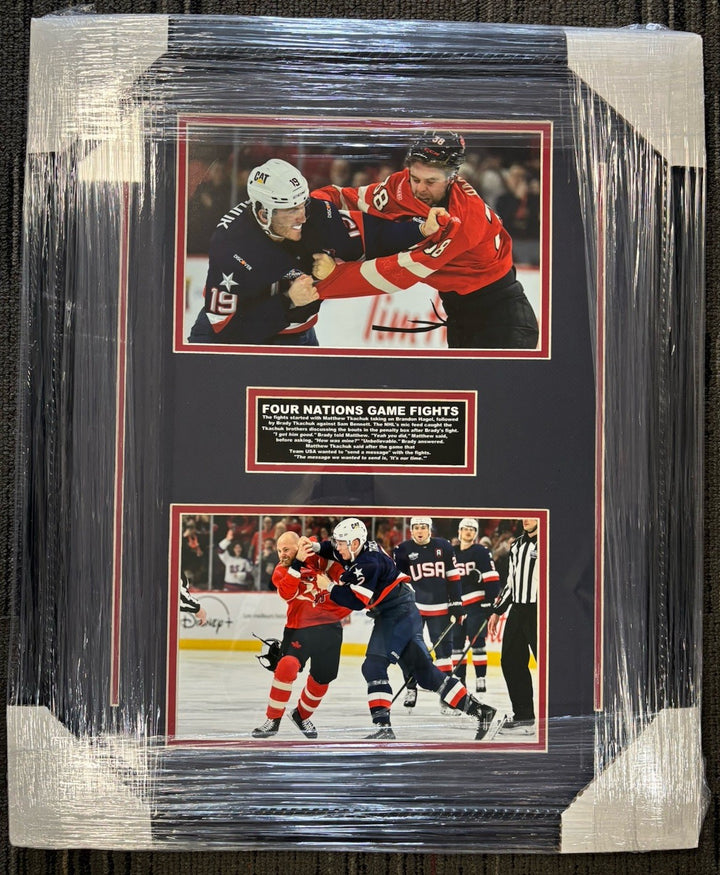 Four Nations Game Fights Matthew Tkachuk & Brandon Hagel 8x10 Photos Framed
