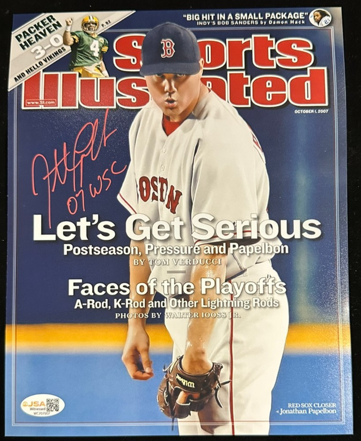 Jonathan Papelbon Signed 10/1/07 Sports Illustrated 8x10 Cover Photo Red Sox JSA