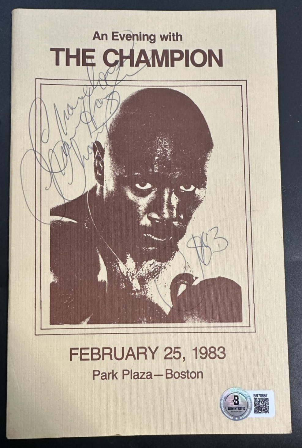 Marvelous Marvin Hagler Signed 2/25/1983 Evening with The Champion Program BAS