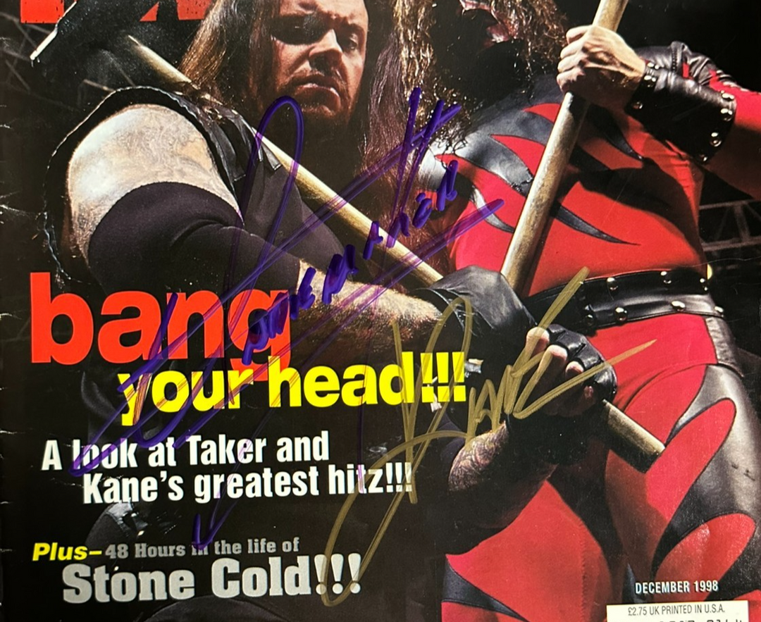 The Undertaker & Kane Autographed December 1998 Issue of WWE Raw Magazine