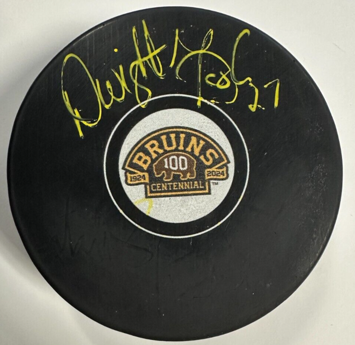 Dwight Foster Autographed Boston Bruins 100th Anniversary Hockey Puck NHL