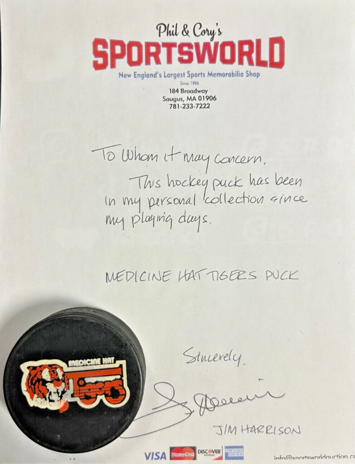 1980's Medicine Hat Tigers Game Used Puck WHL Jim Harrison Personal Collection