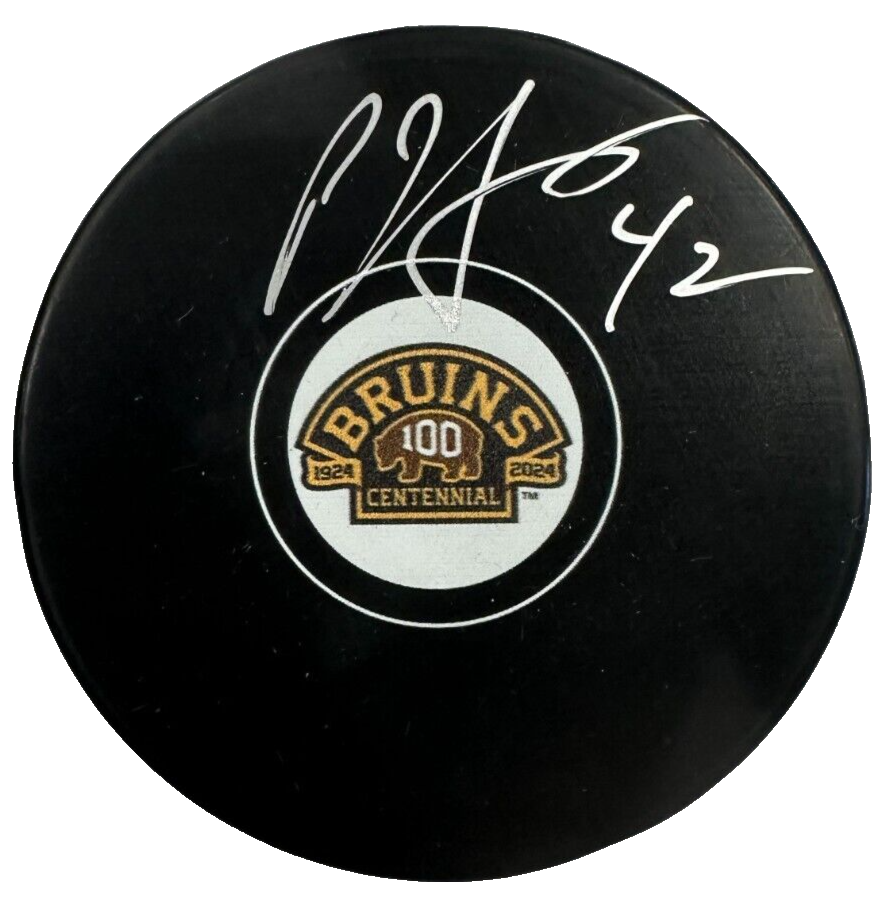 P.J. Stock Autographed Bruins 100th Anniversary Hockey Puck NHL