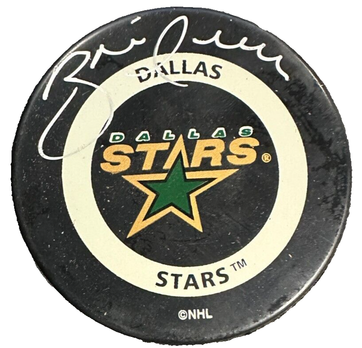 Brett Hull Autographed Dallas Stars Hockey Puck UDA BAS HOF