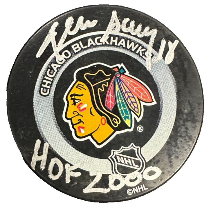 Denis Savard Autographed Chicago Blackhawks Game Puck HOF 2000 BAS